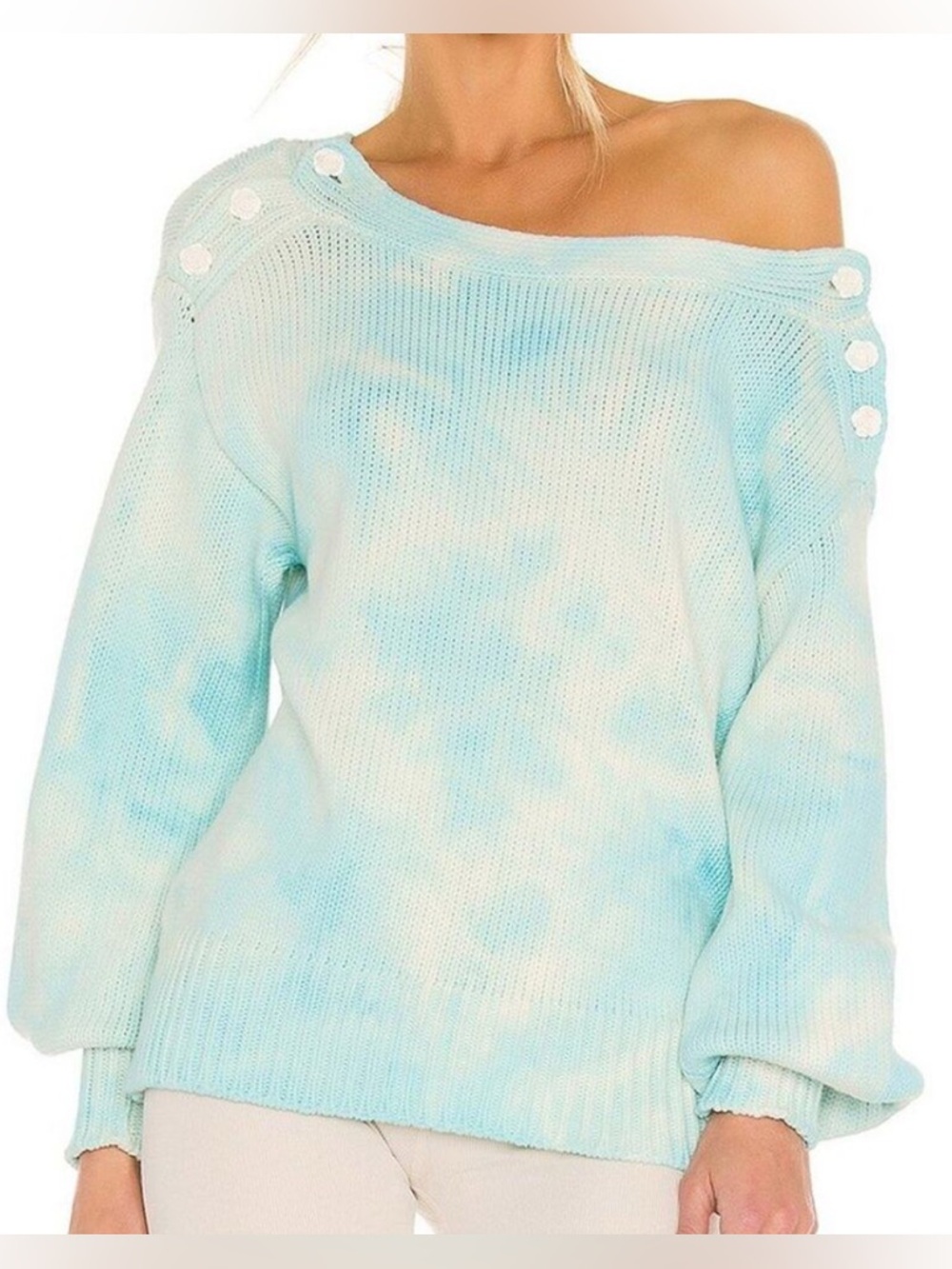 LoveShackFancy Gallatin Pullover Sweater Soft Aqua Hand Dye XS - Picture 2 of 7